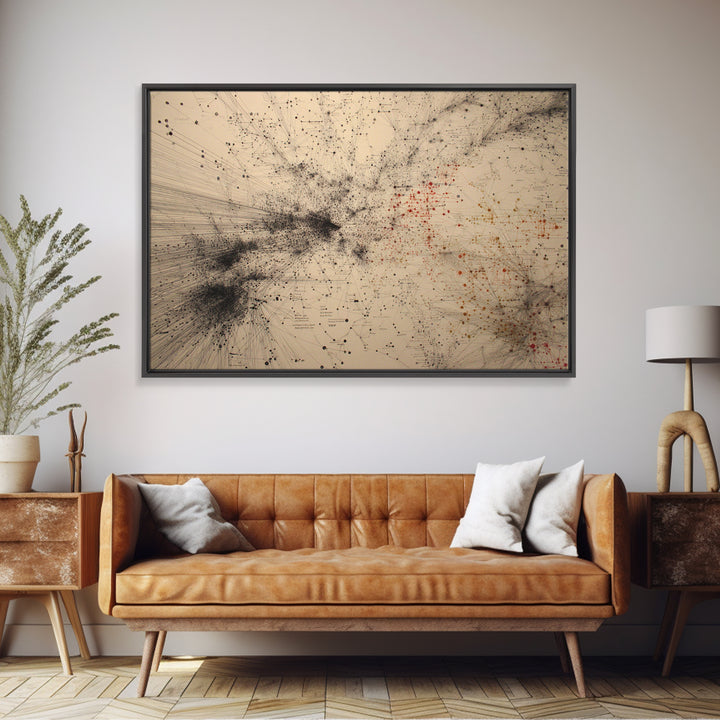 Beige Network Constellation Abstract Canvas Print, Modern Art, Digital Wall Art, Minimalist Office Decor, Unique Wall Decor