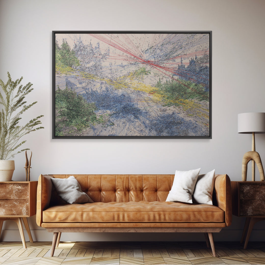 Abstract Forest Sky Linework Wall Art Modern African Abstract Art Blue Green Landscape Office Decor Large Canvas Wall Art Print