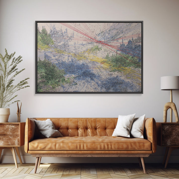 Abstract Forest Sky Linework Wall Art Modern African Abstract Art Blue Green Landscape Office Decor Large Canvas Wall Art Print