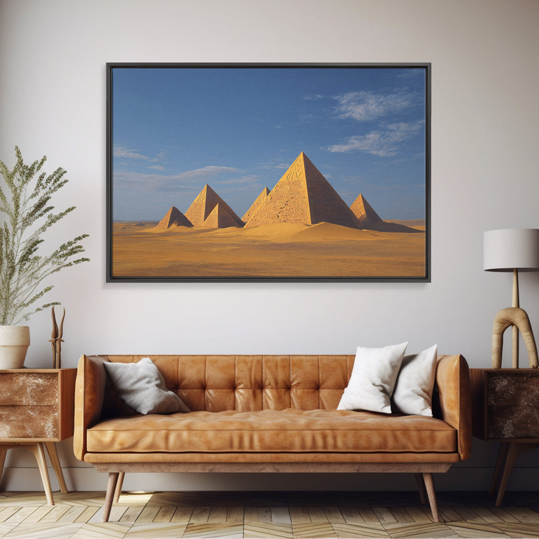 Golden Egyptian Pyramids Desert Wall Art African Egyptian Art Print Ancient African Landscape Travel Poster Home Decor Canvas Print