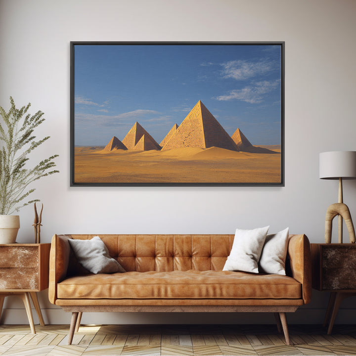 Golden Egyptian Pyramids Desert Wall Art African Egyptian Art Print Ancient African Landscape Travel Poster Home Decor Canvas Print