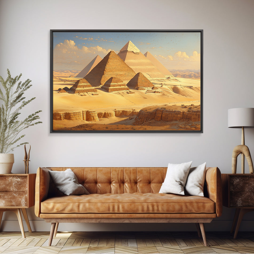 Golden Giza Pyramids At Sunrise Wall Art African Egyptian Art Print Desert Landscape Canvas Print Ancient Travel Decor Gift