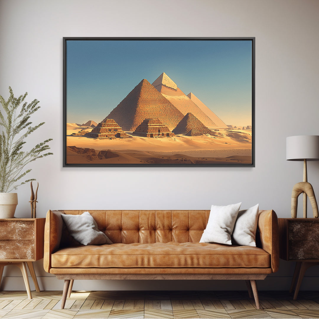 Golden Egyptian Pyramids At Sunrise Wall Art, Ancient African Art, Desert Landscape, Africa Poster, Home Decor Gift, Wall Decor