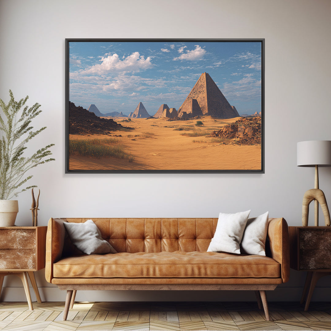 Wide Desert Pyramid Panorama Wall Art, African Egyptian Art, Ancient African Art Print, Safari Decor, Statement Wall Decor