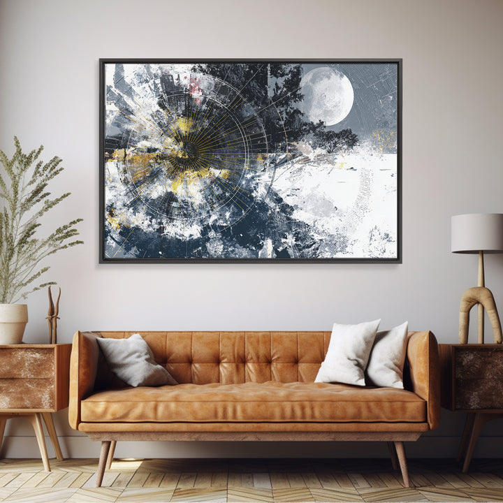 Black Gold Lunar Eclipse Abstract Wall Art, Modern Black Art, Spiritual Wall Art, Gold Black Canvas, Statement Wall Decor