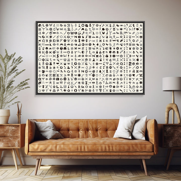 Adinkra Inspired Black Symbol Grid Wall Art, African Print Decor, Minimalist Tribal Pattern, Cultural Gallery Wall Art, Home Decor