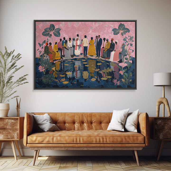 Elegant African Garden Ceremony By Lily Pond Canvas Print, Black Women Art, Afrocentric Wall Decor, Cultural Wedding Gift