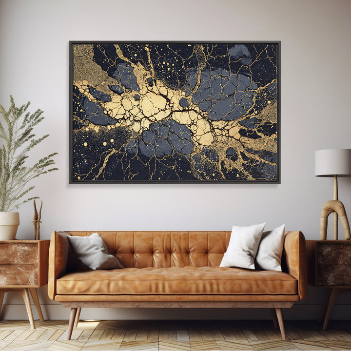 Black And Gold Abstract Cracked Marble Wall Art, Luxury Canvas Print, Modern Home Decor, Elegant Statement Piece Gift For Her