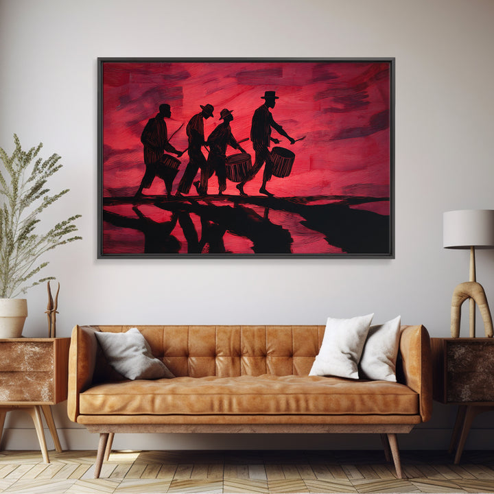 Red Sunset African Drummers Silhouette Wall Art, Afrocentric Music Print, Tribal Culture Decor, Black History Gift, Living Room Decor