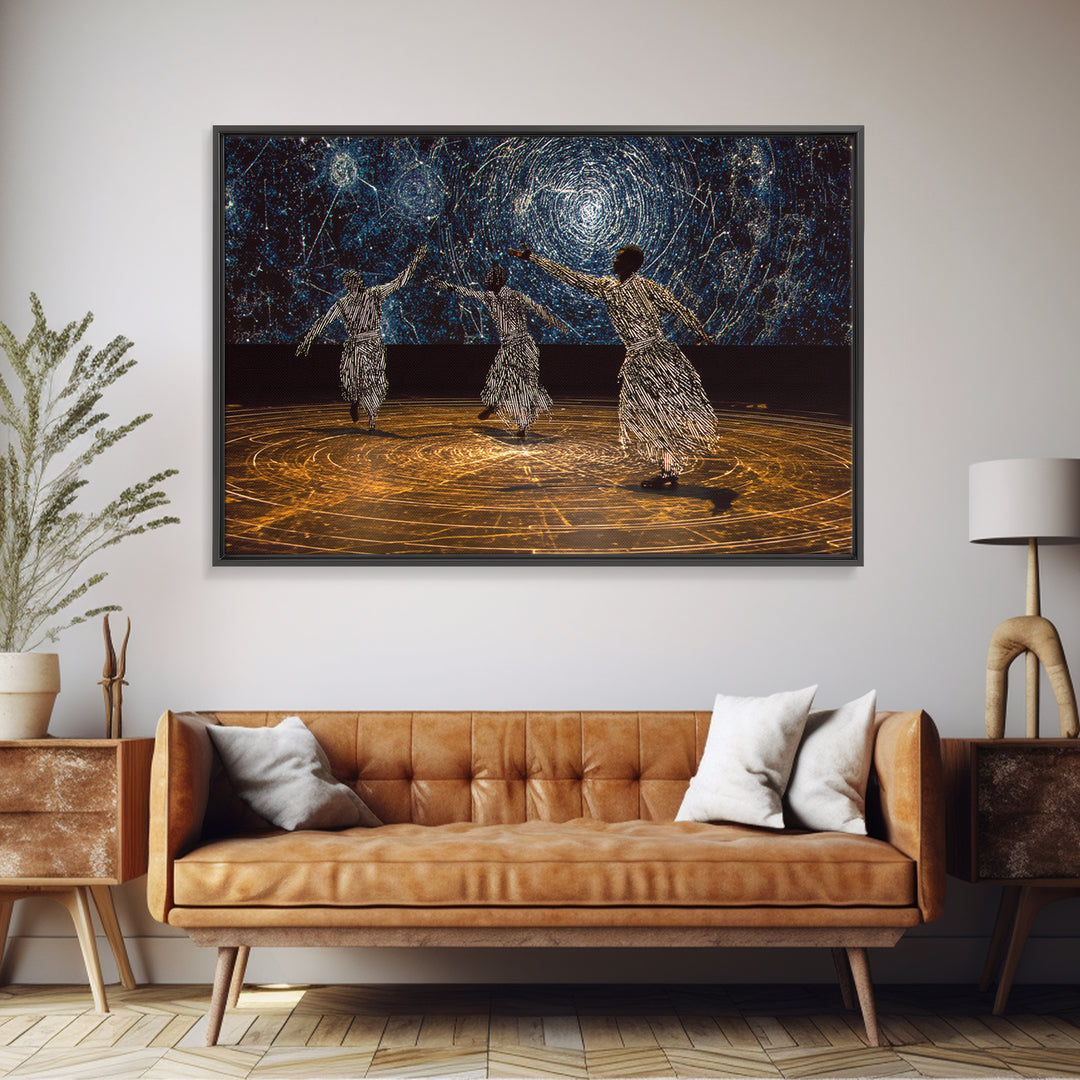 Celestial African Dancers Under Starry Sky Canvas Print, Afrocentric Wall Decor, Spiritual Black Art, Boho Home Decor Gift