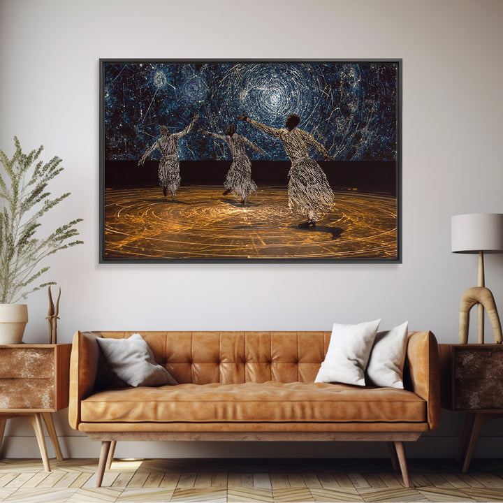 Celestial African Dancers Under Starry Sky Canvas Print, Afrocentric Wall Decor, Spiritual Black Art, Boho Home Decor Gift
