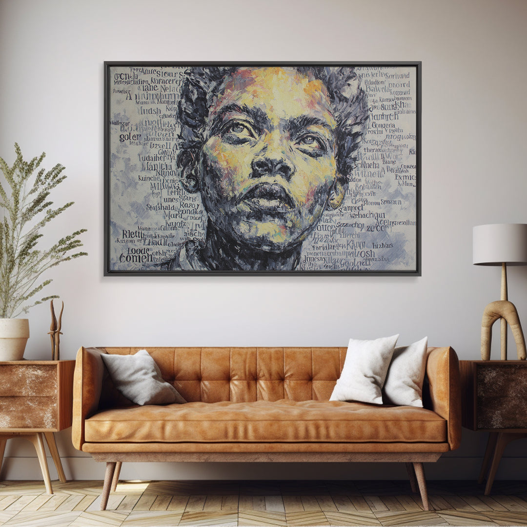 Textured Black Woman Portrait With Words Wall Art, African American Art, Melanin Print, Empowerment Gift, Modern Home Decor