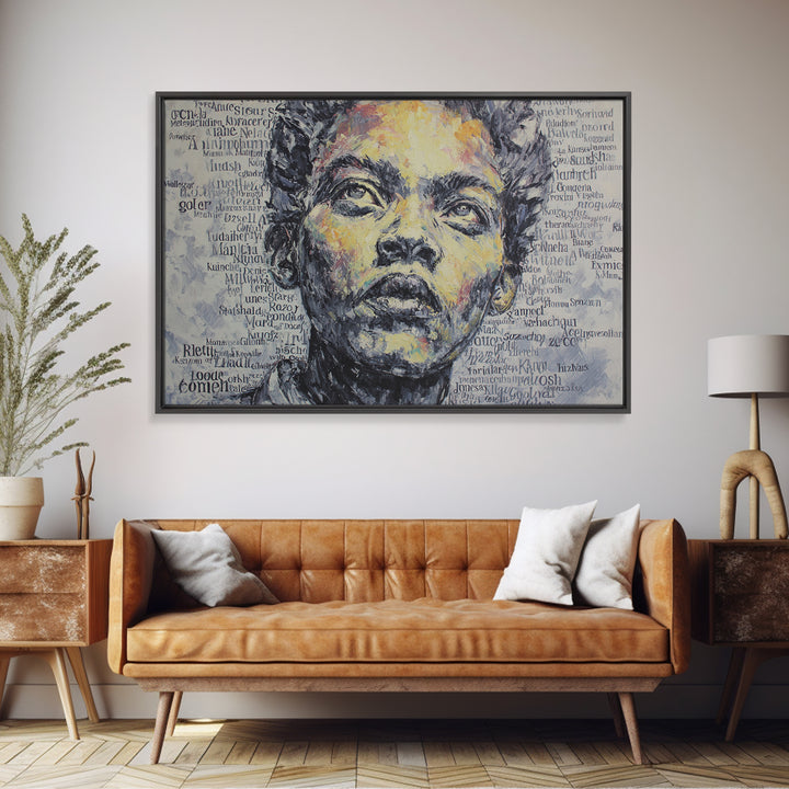 Textured Black Woman Portrait With Words Wall Art, African American Art, Melanin Print, Empowerment Gift, Modern Home Decor