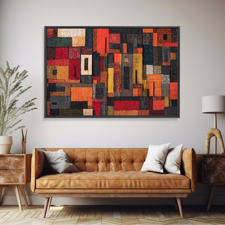 Red Black African Textile Patchwork Wall Art, Abstract African Art Print, Kuba Cloth Decor, Modern Tribal Home Decor Gift