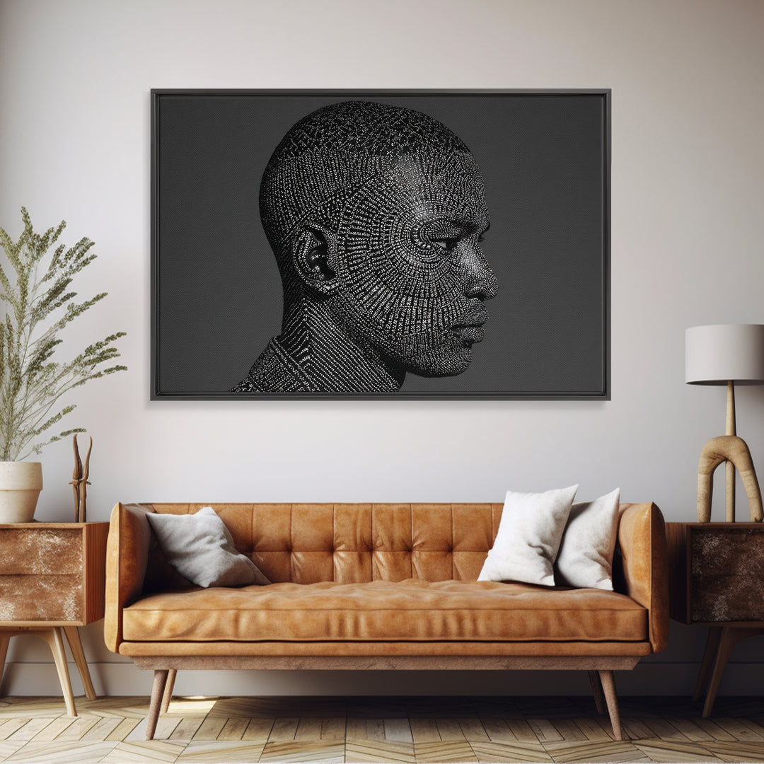 Black Male Profile Dot Portrait Wall Art, Modern Black Art, Afrocentric Decor, Textured Art Print, Masculine Office Decor