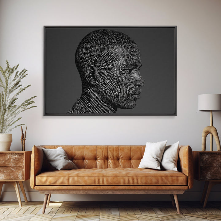 Black Male Profile Dot Portrait Wall Art, Modern Black Art, Afrocentric Decor, Textured Art Print, Masculine Office Decor