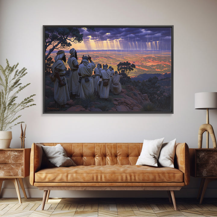 Robed Watchers Over Rainlit Valley Wall Art, African Landscape, Spiritual Wall Decor, Safari Art, Statement Canvas Print