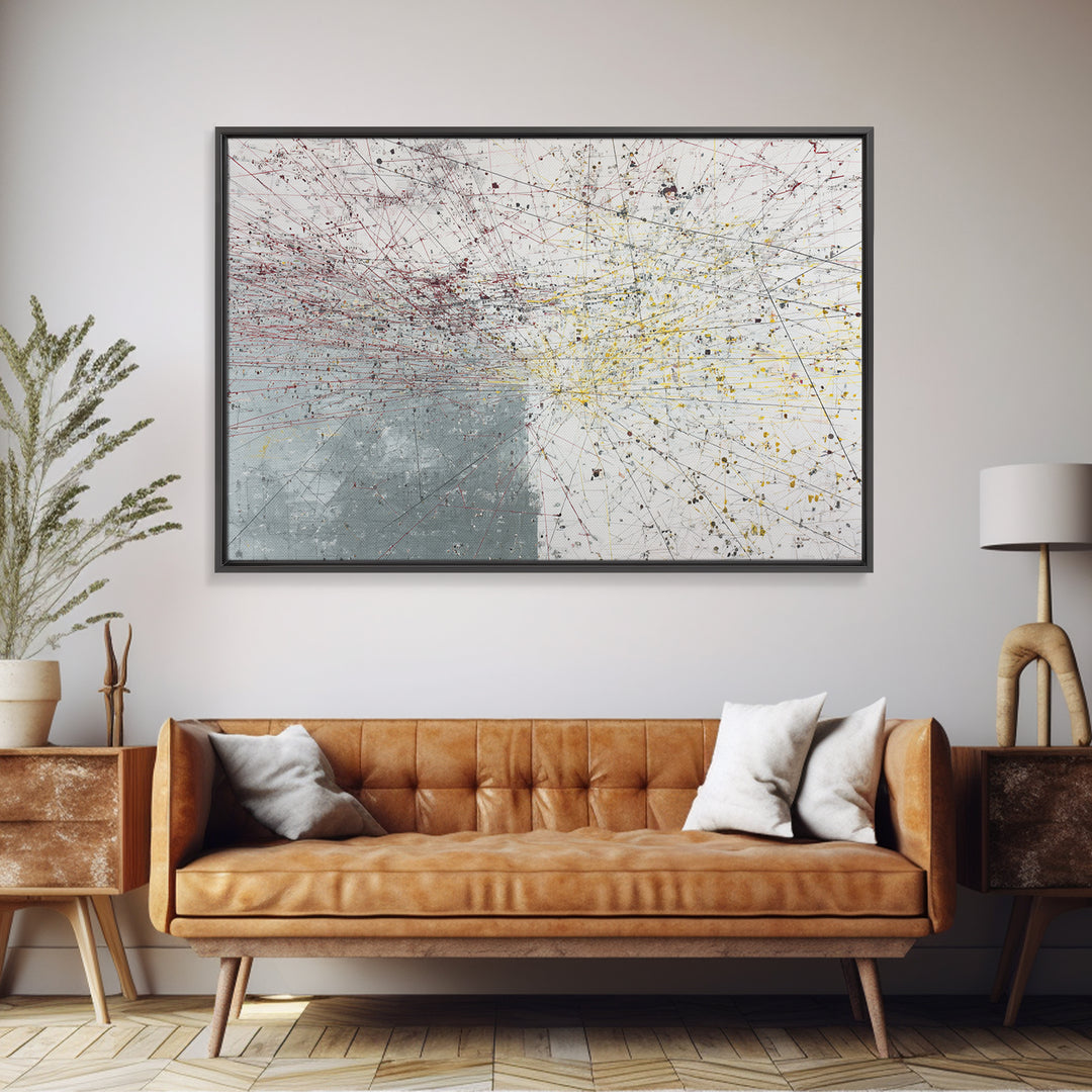 Red Yellow Network Abstract Painting, Minimalist Modern Wall Art, Contemporary Office Decor, Large Canvas Print Gift Artwork