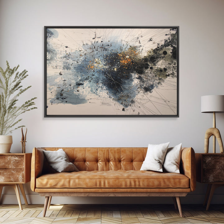 Black Gold Abstract Explosion Painting, Modern Minimalist Wall Art, Contemporary Office Decor, Large Canvas Print Artwork