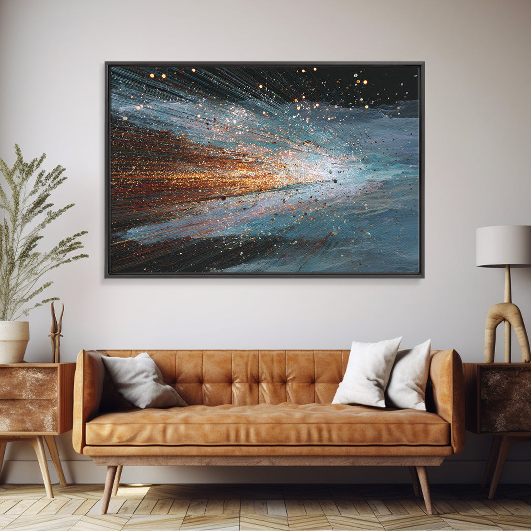 Blue Orange Energy Wave Abstract, Dynamic Motion Wall Art, Modern Office Decor, Contemporary Canvas Print Gift For Him Artwork