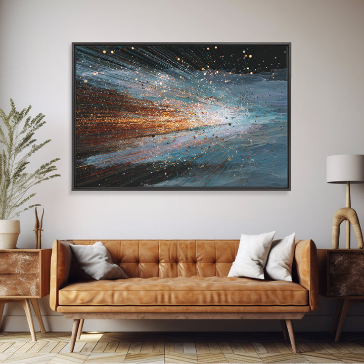 Blue Orange Energy Wave Abstract, Dynamic Motion Wall Art, Modern Office Decor, Contemporary Canvas Print Gift For Him Artwork