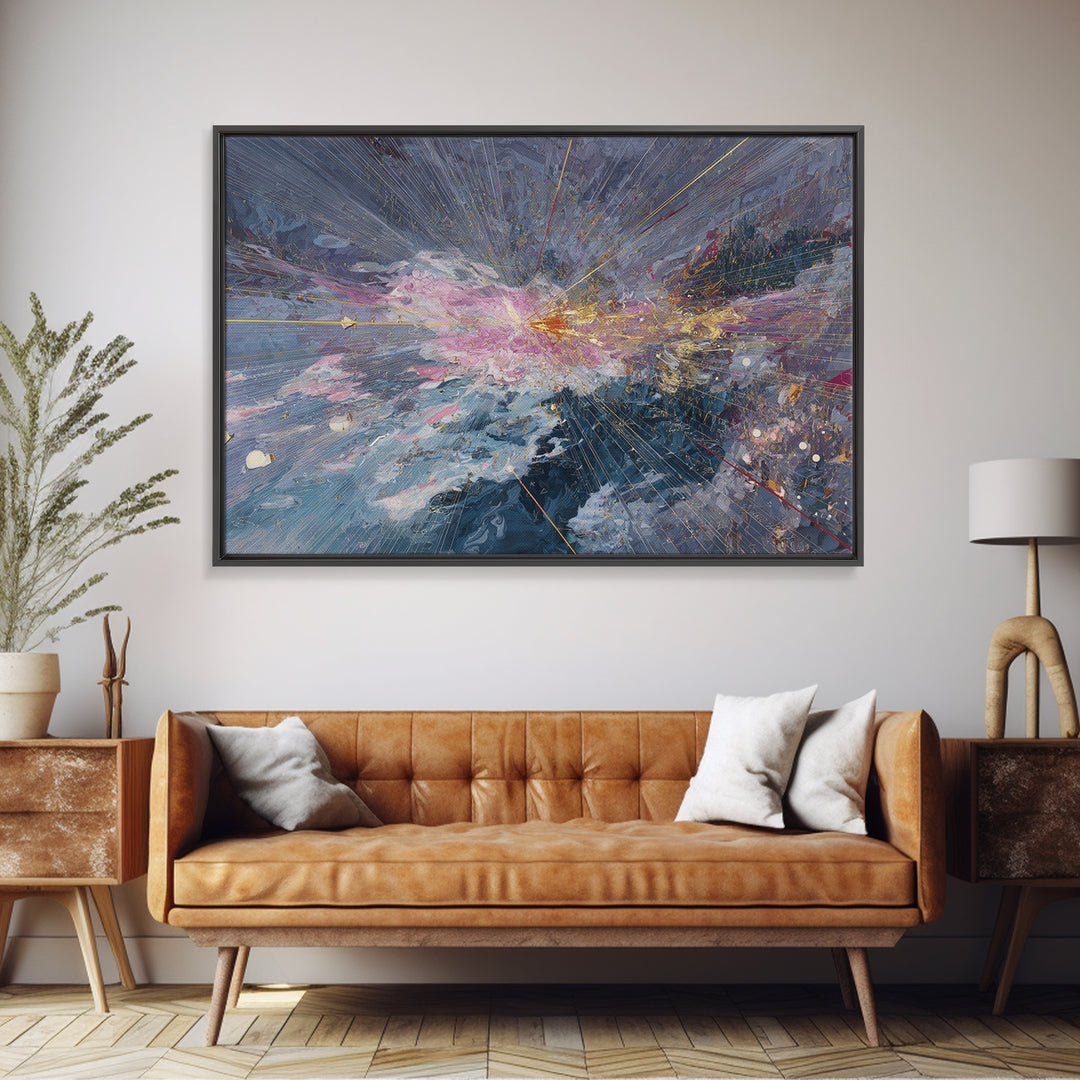 Abstract Cosmic Burst Canvas Print, Blue Pink Gold Textured Painting, Modern Abstract Wall Art, Luxury Home Decor Gift For Living Room