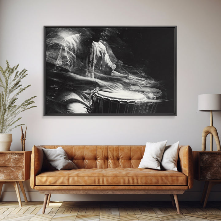 Black And White Drummer Wall Art, Motion Blur African Music Portrait, Afrocentric Canvas Print, Cultural Home Decor Gift