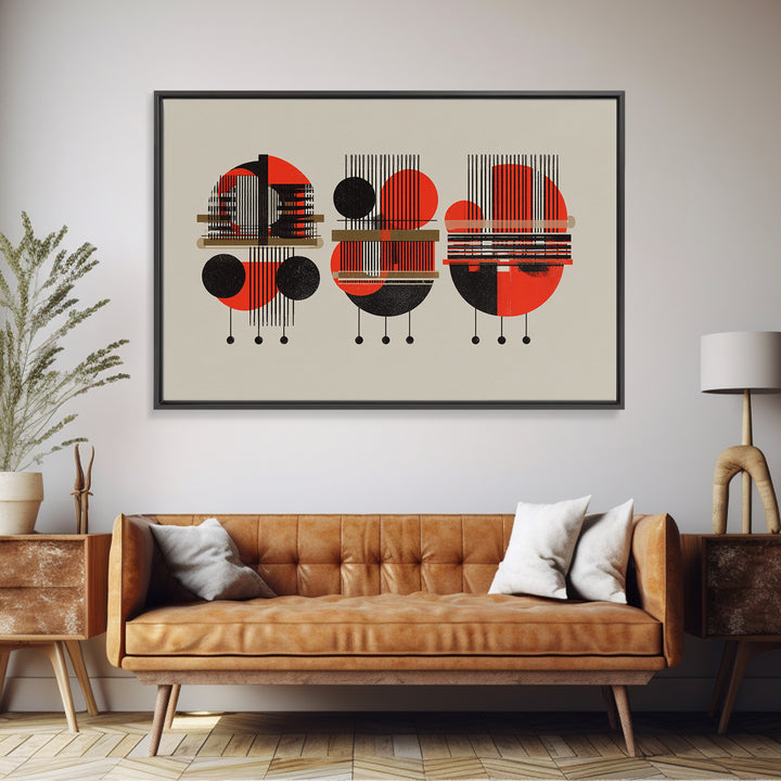 Red Black Geometric Abstract Canvas Print, Modern African Pattern Wall Art, Minimalist Mid Century Home Decor Gift For Living Room