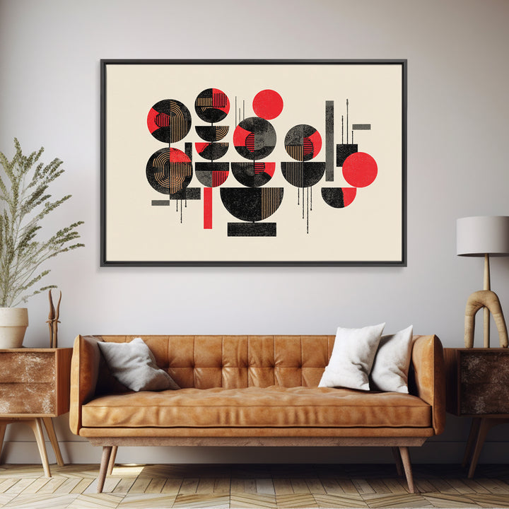 Red Black Geometric Circles Wall Art, Abstract African Art Print, Modern Boho Canvas, Afrocentric Home Decor Gift For Living Room