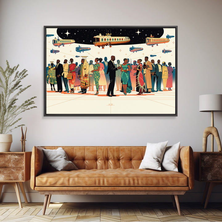 Afrofuturist Travel Crowd Wall Art, African American Art Print, Black Culture Poster, Modern Diaspora Home Decor Gift For Her