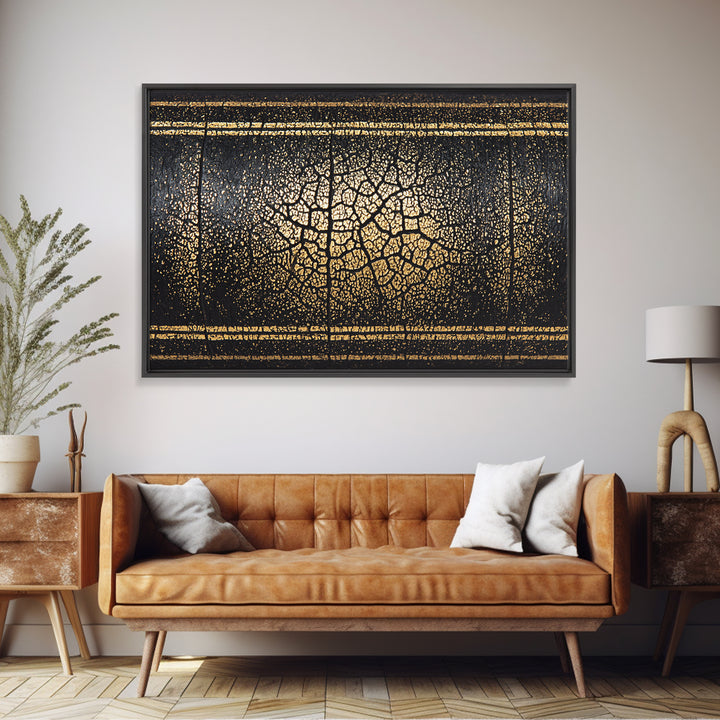 Black Gold Cracked Texture Canvas Print, African Abstract Art, Luxury Earth Tone Wall Decor, Modern Home Decor Gift For Him