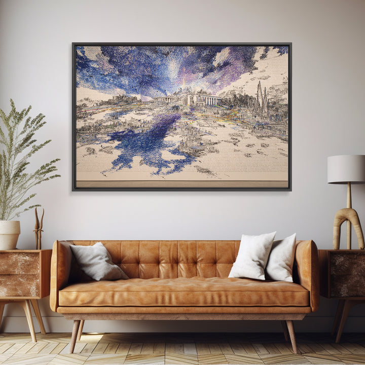 Blue River Ruins Landscape Wall Art, Classical Architecture Canvas Print, Dreamy Nature Scene, Elegant Office Home Decor Gift