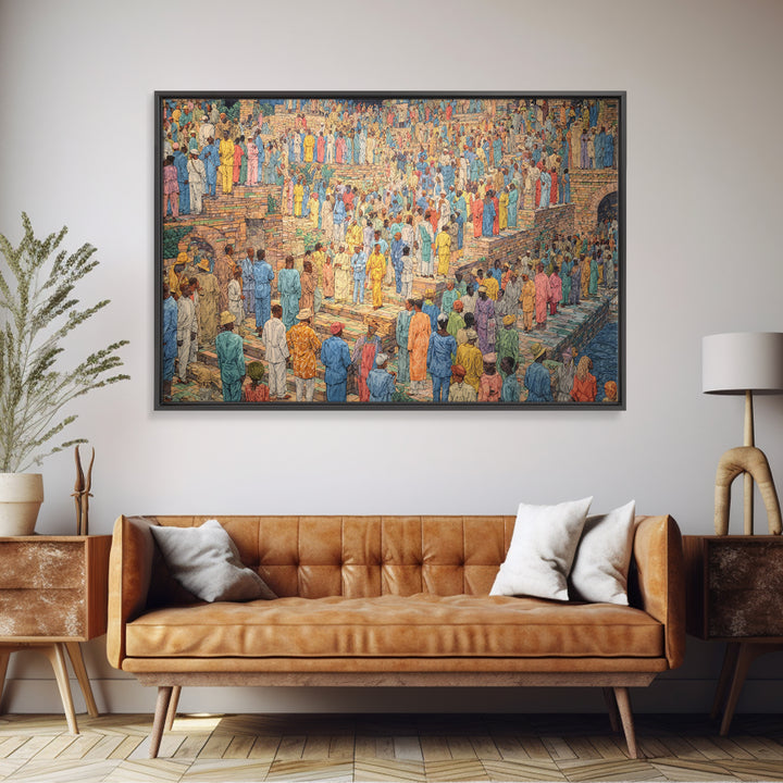 Colorful Pilgrimage Crowd Wall Art, African Culture Canvas Print, Vibrant Festival Scene, Cultural Home Decor Statement Piece