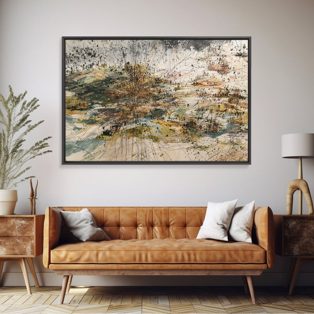 Abstract City Grid In Earth Tones Wall Art, Modern African Inspired Map Print, Contemporary Office Decor Canvas For Living Room
