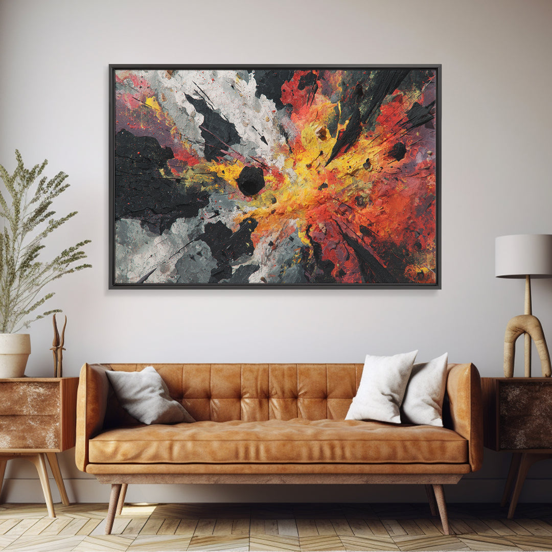 Explosive Red Gold Black Abstract Canvas Print, Bold Modern Art, Statement Wall Decor For Living Room Or Office Home Decor Gift