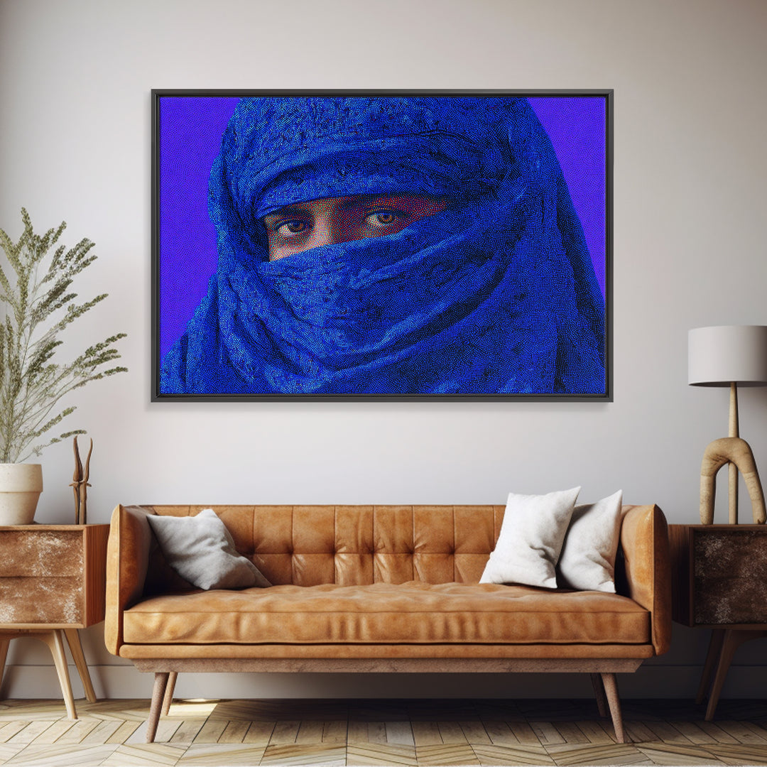 Blue Tuareg Veiled Face Portrait Wall Art, African Portrait, Moroccan Travel Poster, Contemporary Canvas Decor, Bold Home Decor