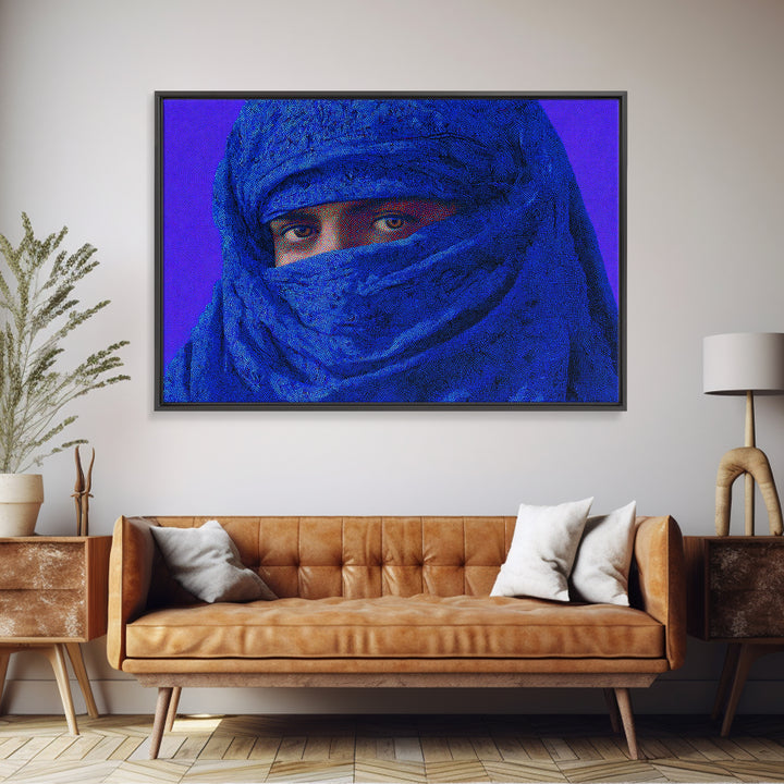 Blue Tuareg Veiled Face Portrait Wall Art, African Portrait, Moroccan Travel Poster, Contemporary Canvas Decor, Bold Home Decor