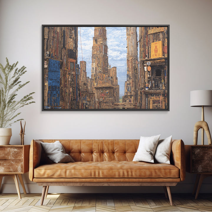 Textured Afro Futuristic City Street, Canvas Print, African Inspired Wall Art, Urban Architecture Decor, Cultural Home Gift
