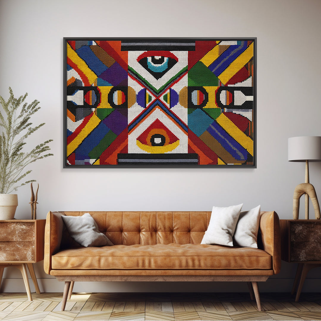 Bold Geometric Ankara Textile With All Seeing Eye Wall Art, Colorful African Patterns, Tribal Fabric Decor Canvas Print Gift