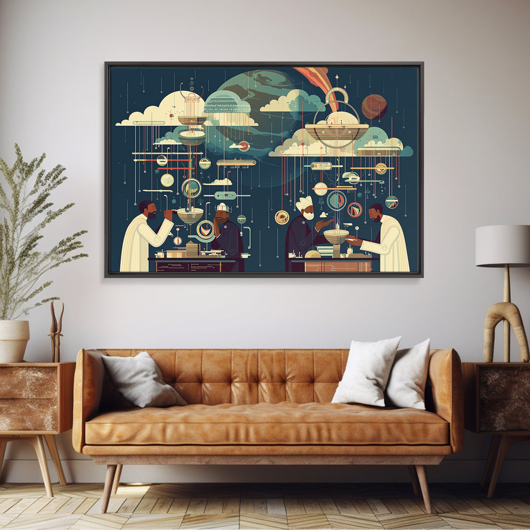 Afrofuturist African Scholars And Planets Wall Art, Black Science Lab Print, Cosmic Cultural Decor, Unique Home Decor Gift