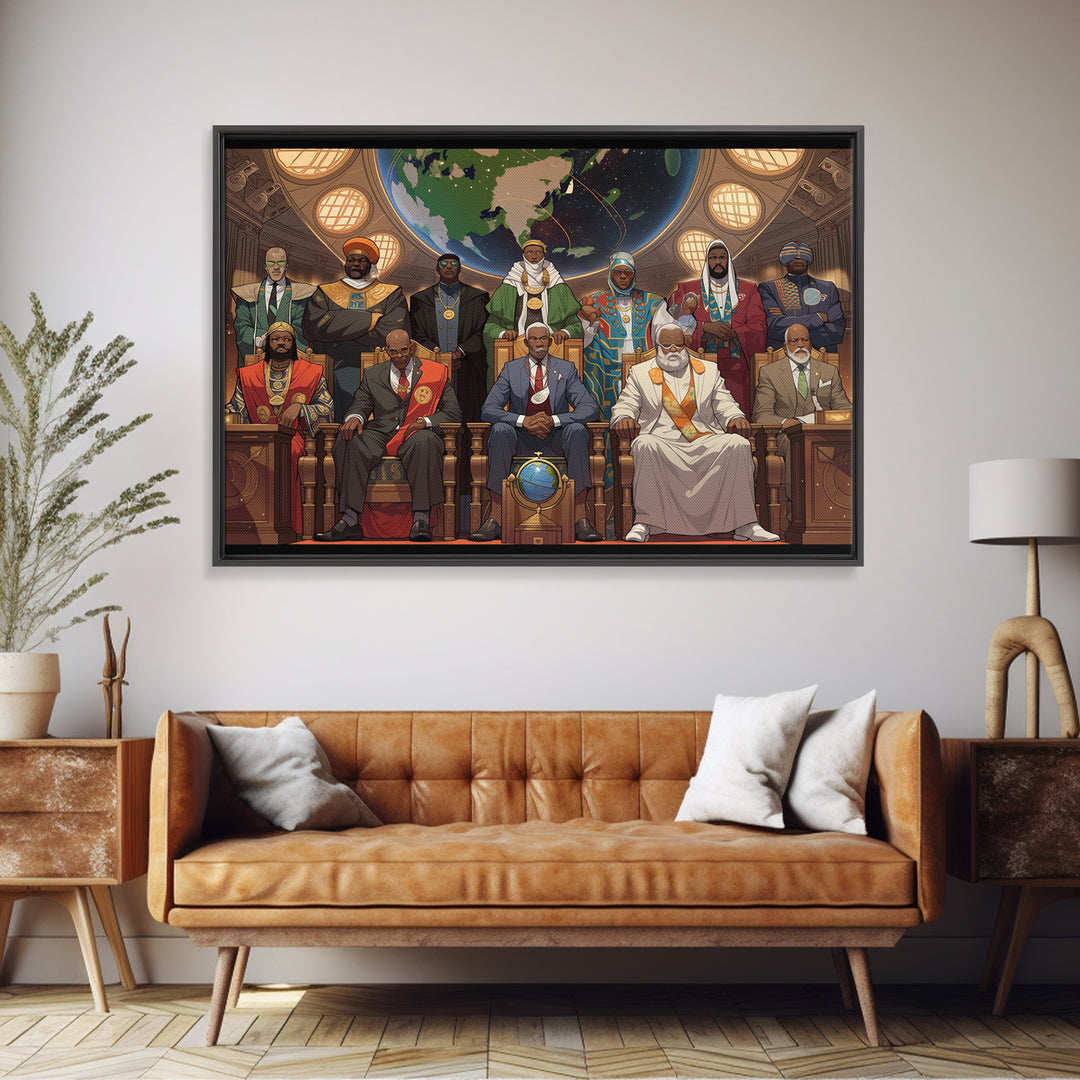 Afrofuturist African Council Portrait Canvas Print, Black Leaders, African American Art, Afrocentric Cultural Wall Decor