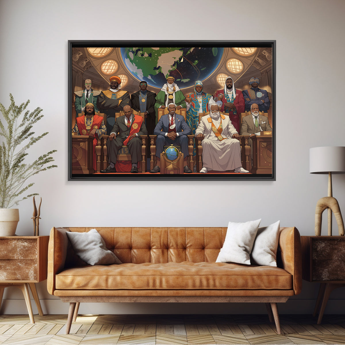 Afrofuturist African Council Portrait Canvas Print, Black Leaders, African American Art, Afrocentric Cultural Wall Decor