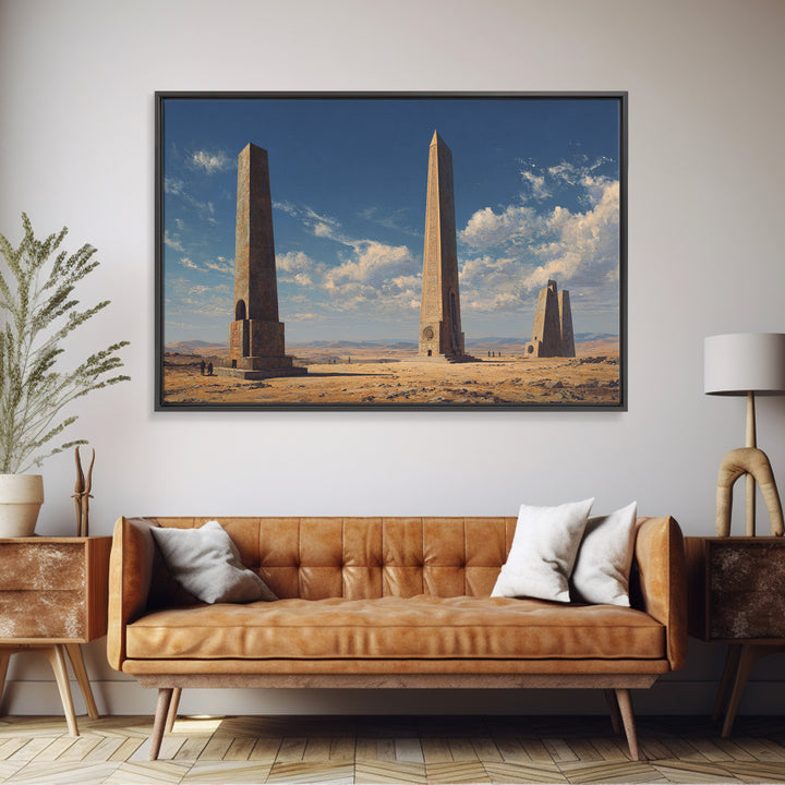 Desert Monument Obelisks Framed Canvas Print, African Landscape, Ancient African Art, Sahara Home Wall Decor, Travel Gift