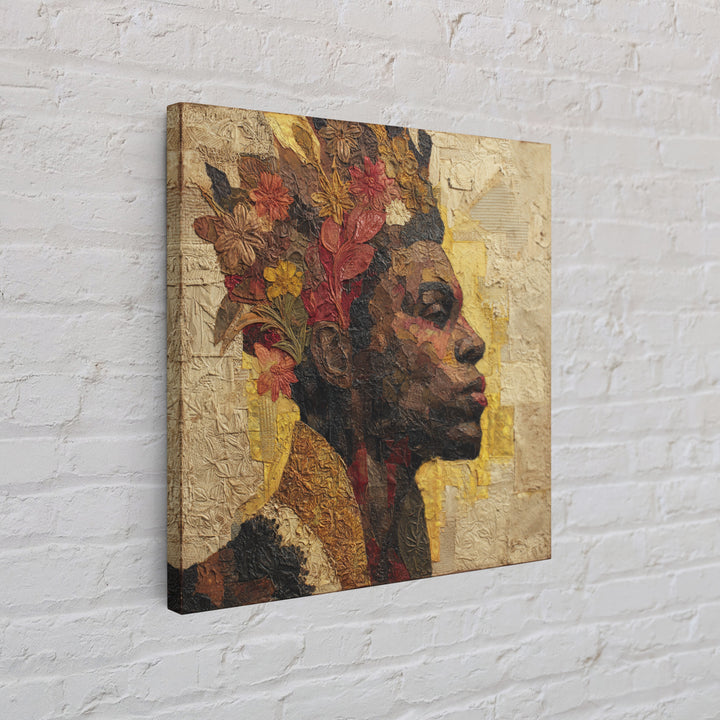 Expressive Portrait with Ornate Floral Background and Canvas Print, African Inspired Art, Fine Art Print, Living Room Decor, AIA-1x1-29