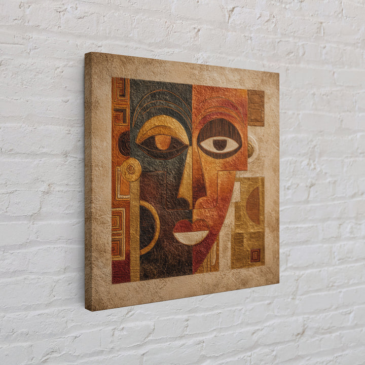Minimalist African Line Art Faces on Parchment Canvas Print, African Inspired Art, African Wall Art, Living Room Decor, AIA-1x1-34
