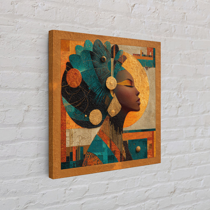 Contemporary Afro Futurist Woman Framed Canvas Print, African Inspired Art, Living Room Art, Living Room Decor, Oil Painting, AIA-1x1-74