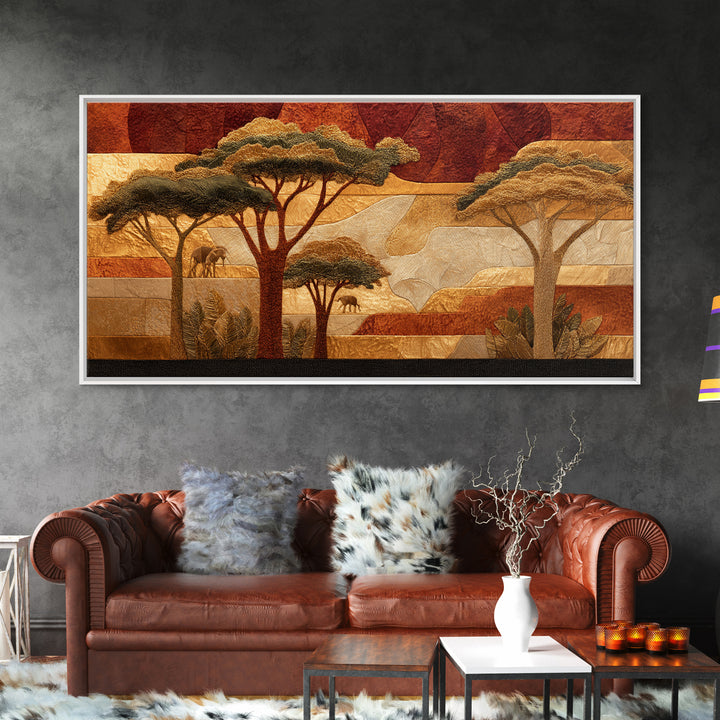 Safari Landscape with Acacia Trees and Golden Canvas Print, African Inspired Art, African American Art, Living Room Decor, AIA-2x1-100