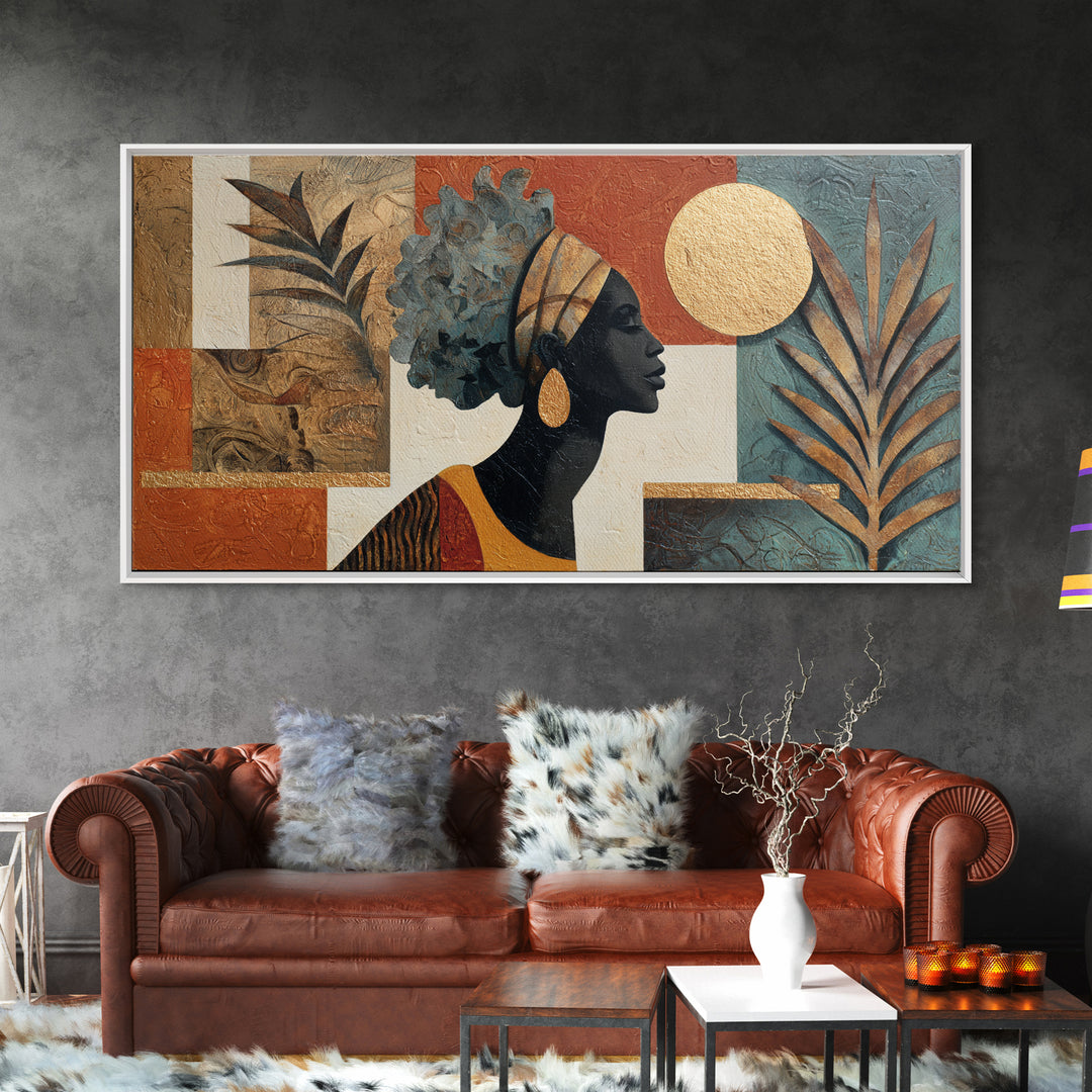 African Goddess Emerging from Botanical Forms and Canvas Print, African Inspired Art, Removable Wallpaper, Living Room Decor, AIA-2x1-11
