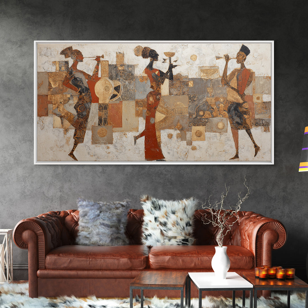 Afro Bohemian Neutral Abstract Framed Canvas Print, African Inspired Art, Digital Wall Art, Living Room Decor, Abstract Art, AIA-2x1-56