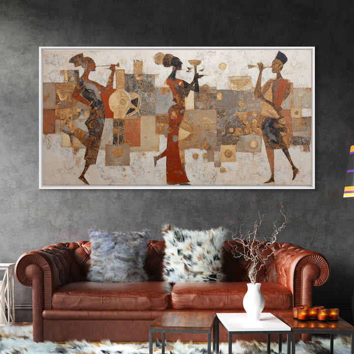 Afro Bohemian Neutral Abstract Framed Canvas Print, African Inspired Art, Digital Wall Art, Living Room Decor, Abstract Art, AIA-2x1-56